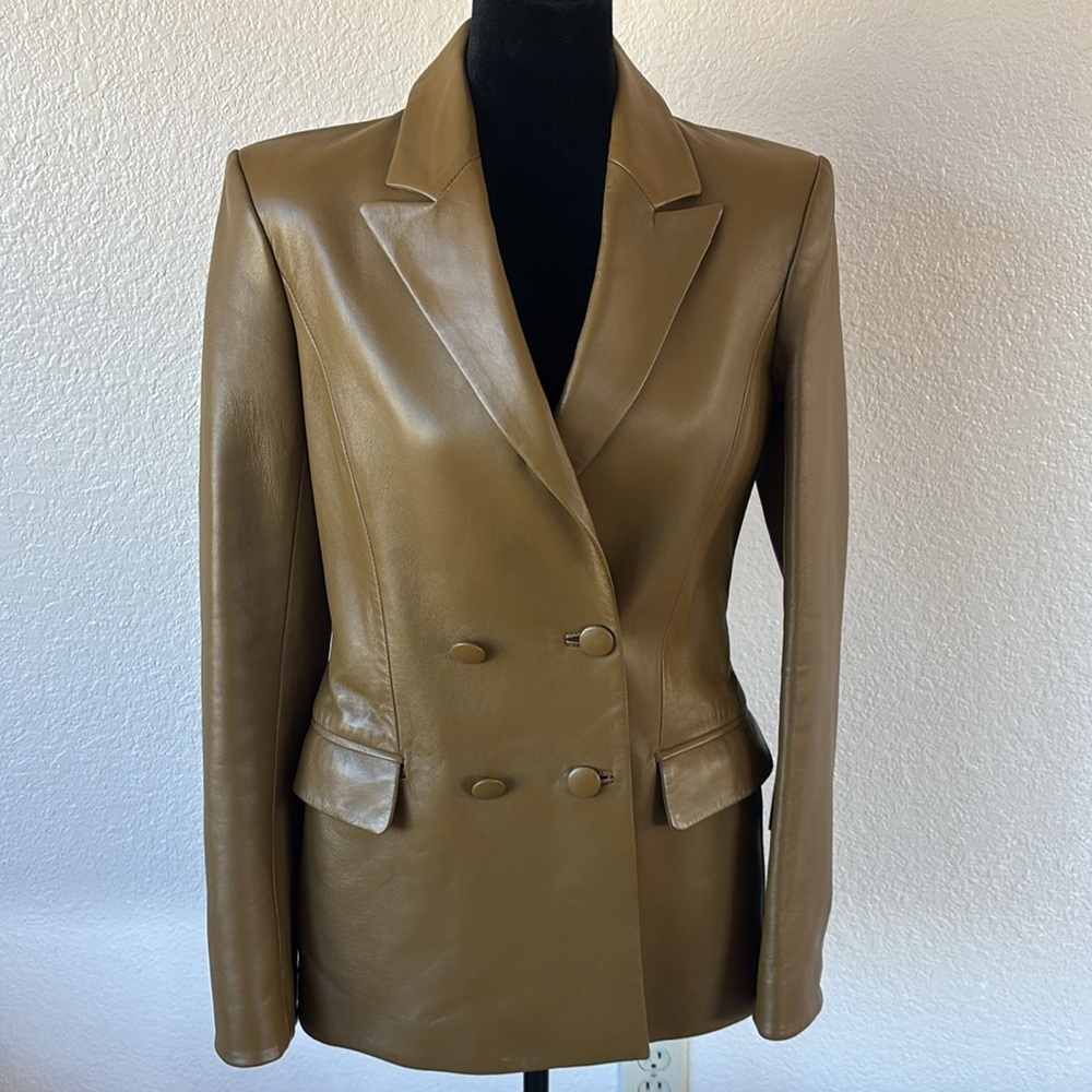 2013 100% Authentic OFF-WHITE Virgil Abloh Leather Blazer Jacket Military Green - Picture 2 of 16